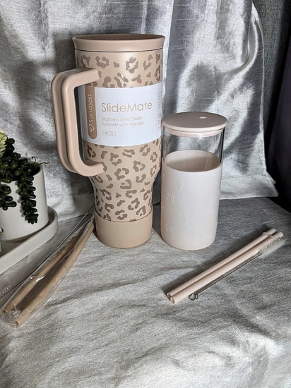 Cheetah Sandjest Stainless Steel tumbler 40 oz And Glass With Lid 20oz Cup
